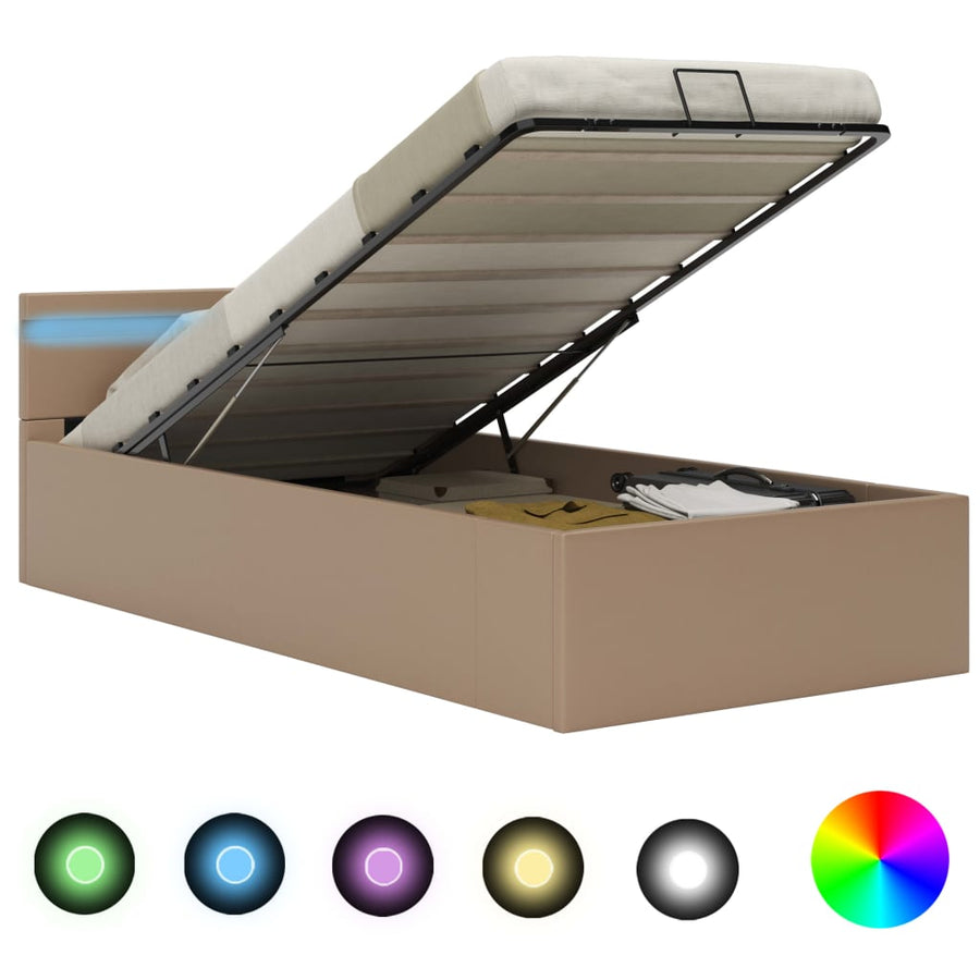 Bedframe Met Opslag En Led Kunstleer Cappuccino 90X200 Cm 90 x 200 cm