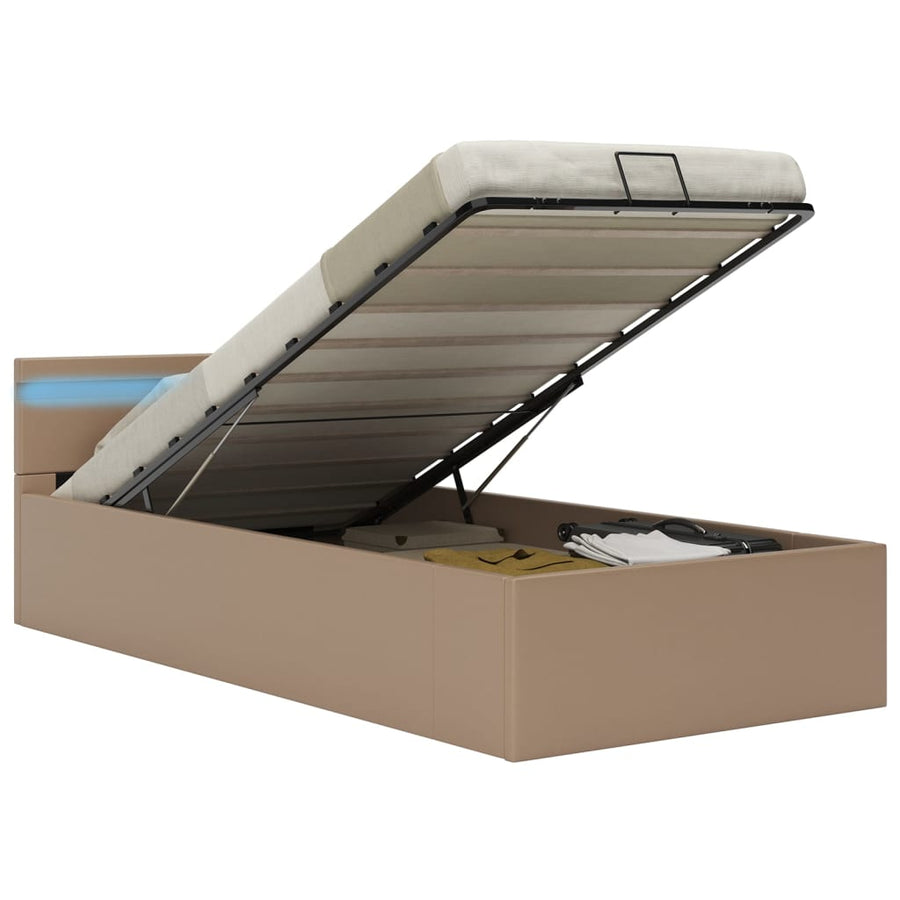 Bedframe Met Opslag En Led Kunstleer Cappuccino 90X200 Cm 90 x 200 cm