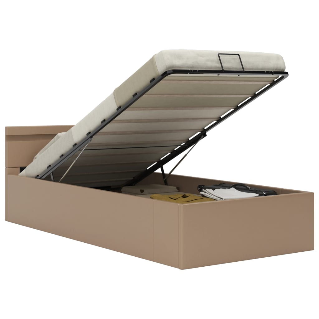 Bedframe Met Opslag En Led Kunstleer Cappuccino 90X200 Cm 90 x 200 cm