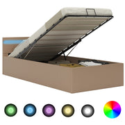 Bedframe 100x200 cm kunstleer cappuccino met opslag en LED