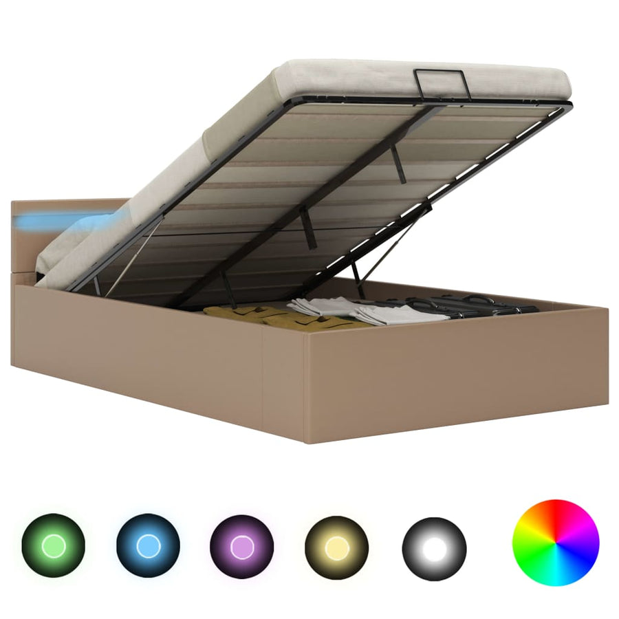 Bedframe met opslag en LED kunstleer cappuccino 140x200 cm
