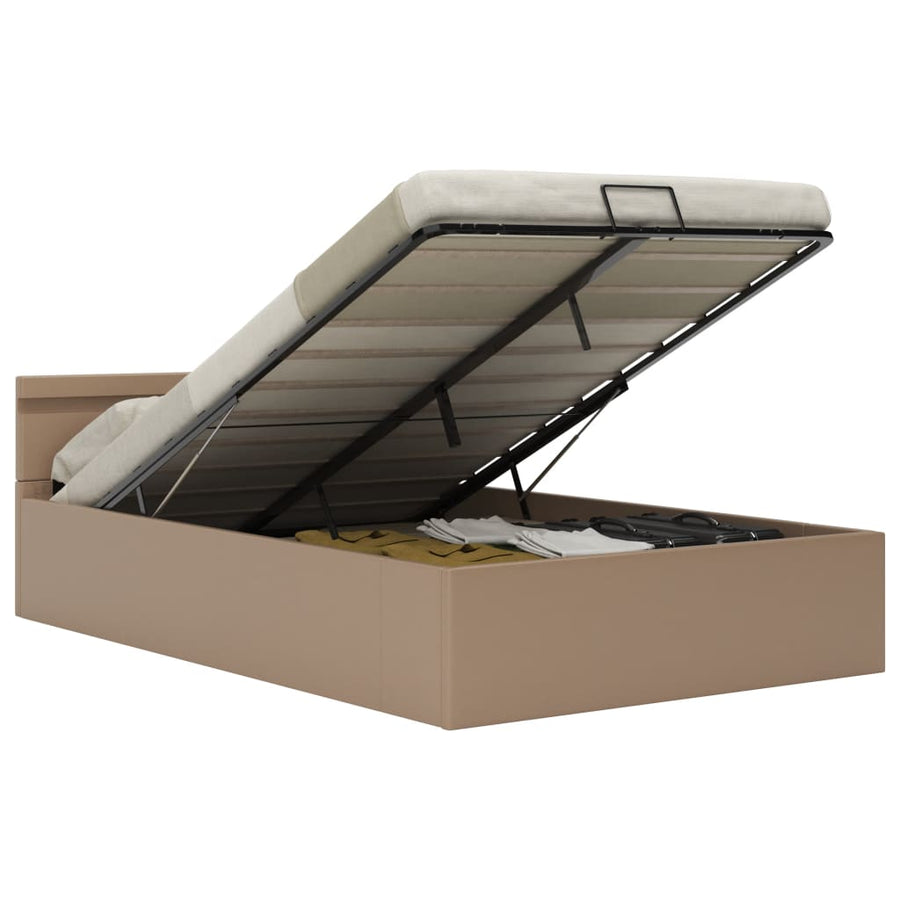 Bedframe met opslag en LED kunstleer cappuccino 140x200 cm