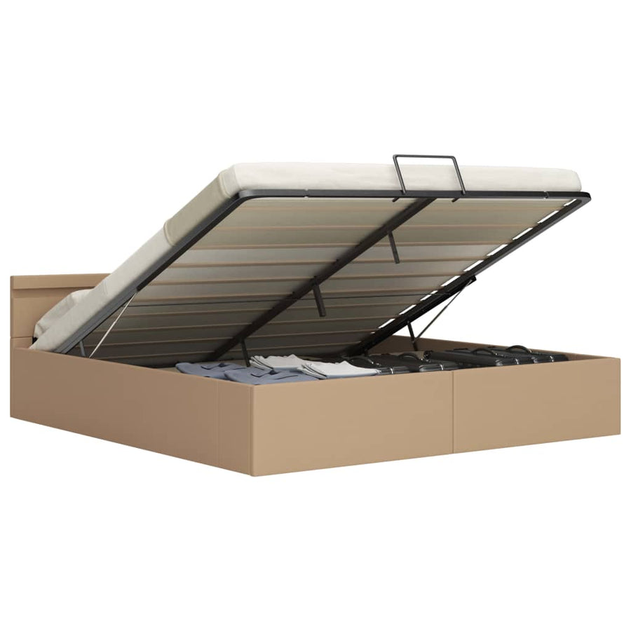 Bedframe Met Opbergruimte Led Kunstleer Cappuccino 160X200 Cm 160 x 200 cm
