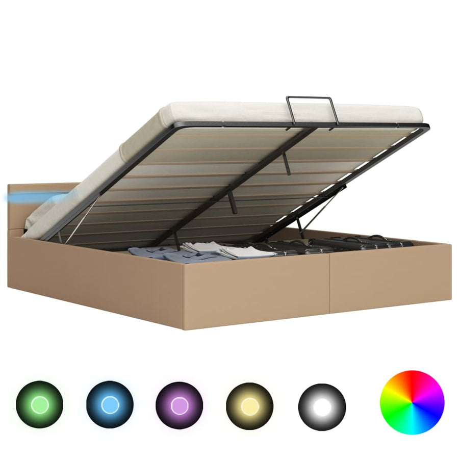 Bedframe Met Opslag En Led Kunstleer 180 x 200 cm Cappuccino