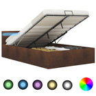 Hydraulic Storage LED Fabric Bed Frame Brown 120x200 cm