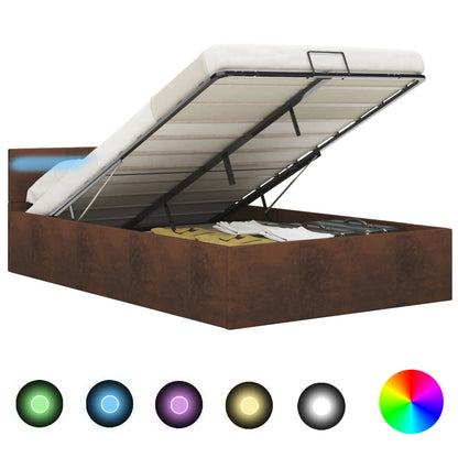 Bedframe Met Hydraulische Opslag En Led Stof Bruin 120X200 Cm 120 x 200 cm