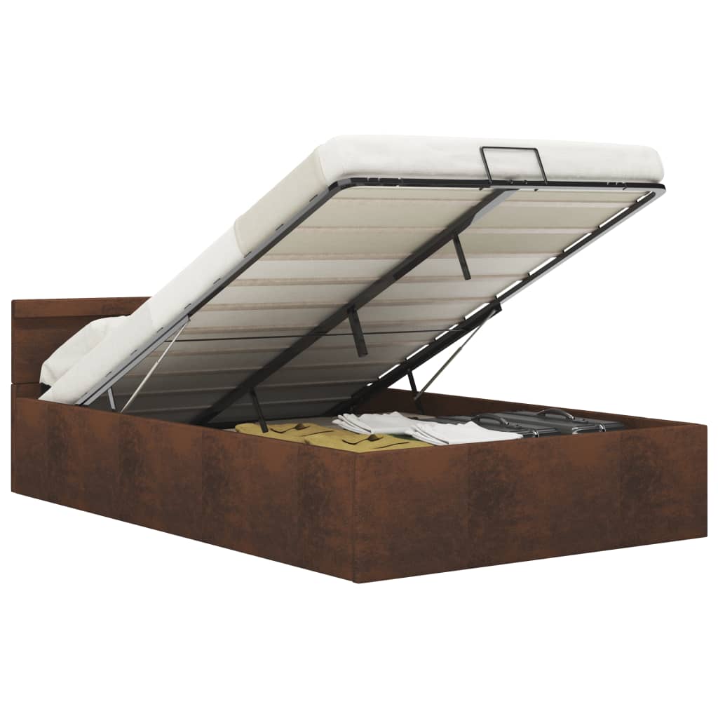 Bedframe Met Hydraulische Opslag En Led Stof Bruin 120X200 Cm 120 x 200 cm