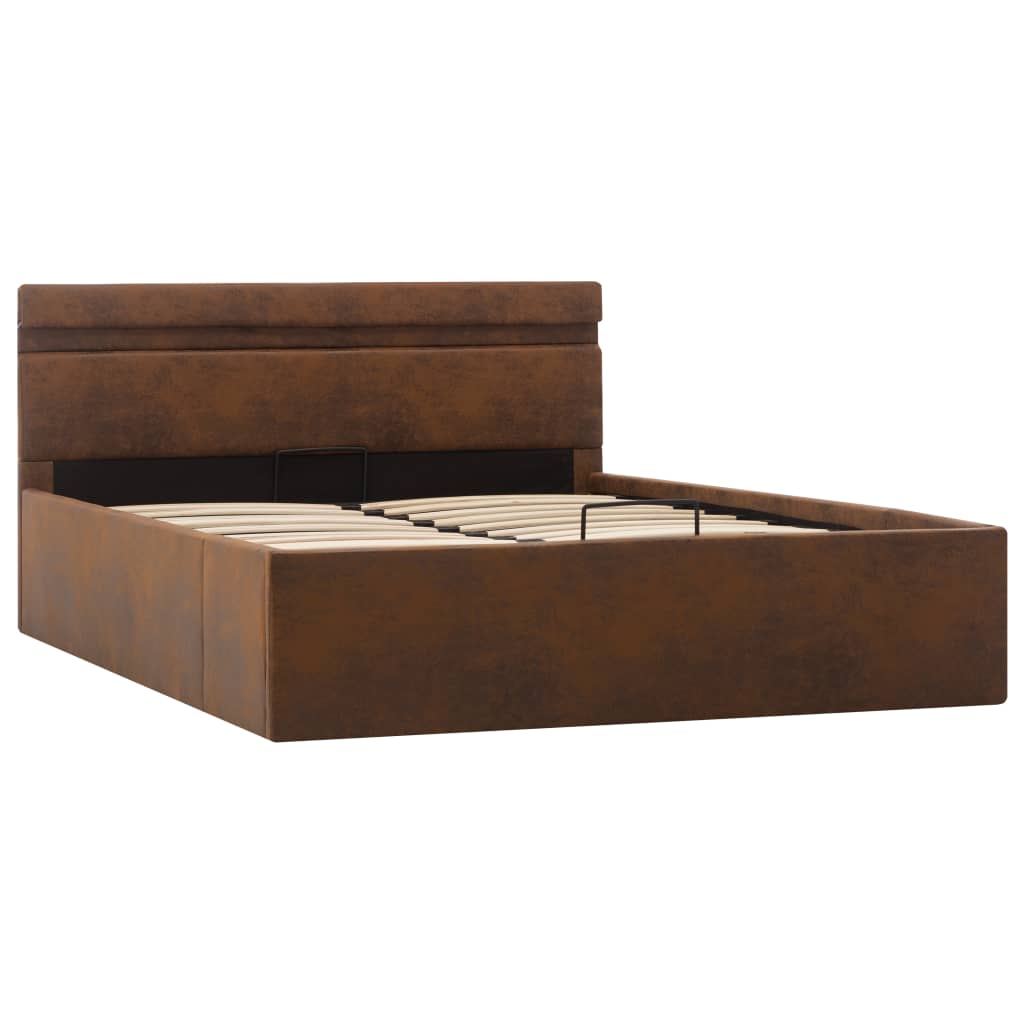 Bedframe Met Hydraulische Opslag En Led Stof Bruin 120X200 Cm 120 x 200 cm