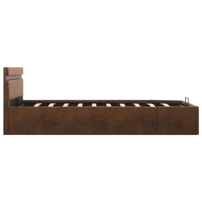Bedframe Met Hydraulische Opslag En Led Stof Bruin 120X200 Cm 120 x 200 cm
