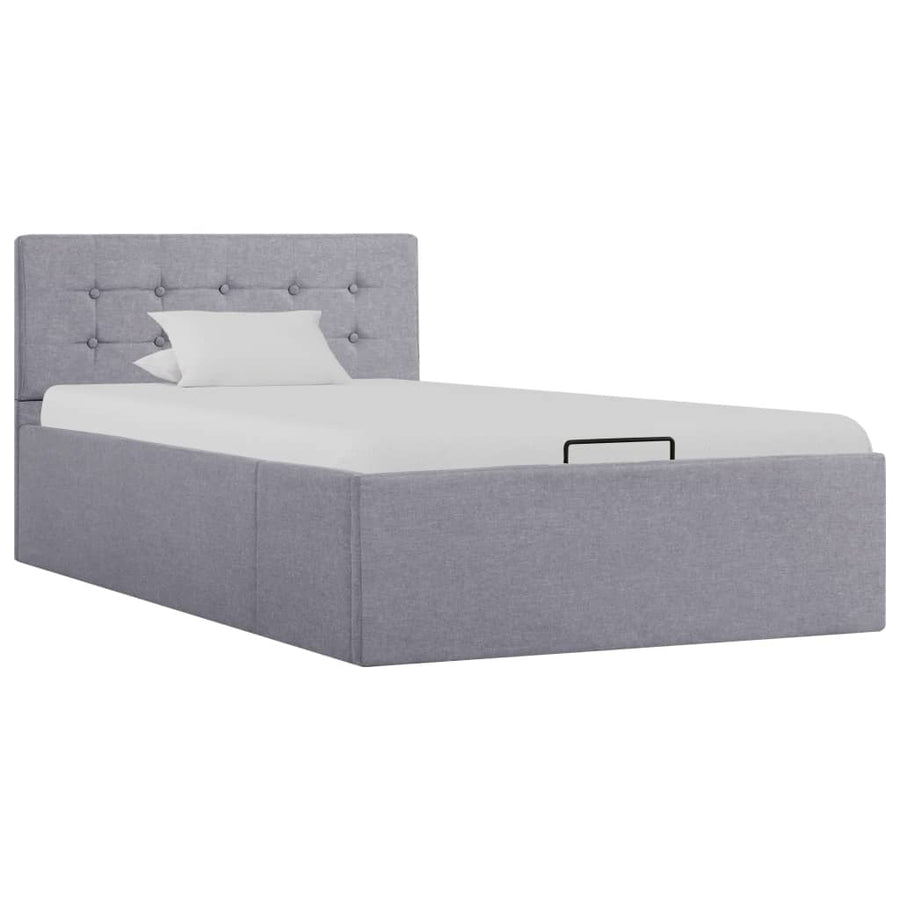 Bedframe met hydraulische opslag stof lichtgrijs 90x200 cm