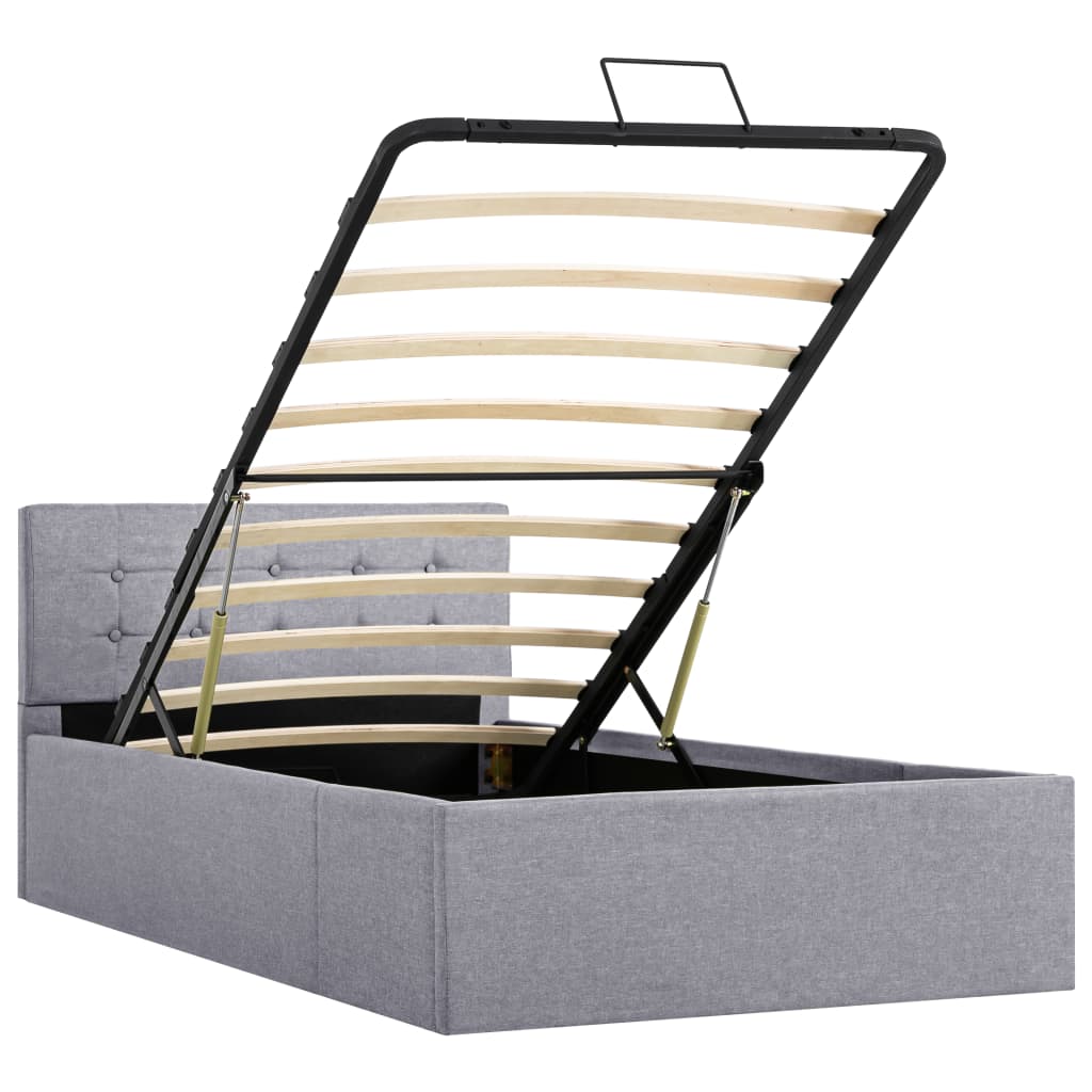 Bedframe met hydraulische opslag stof lichtgrijs 90x200 cm