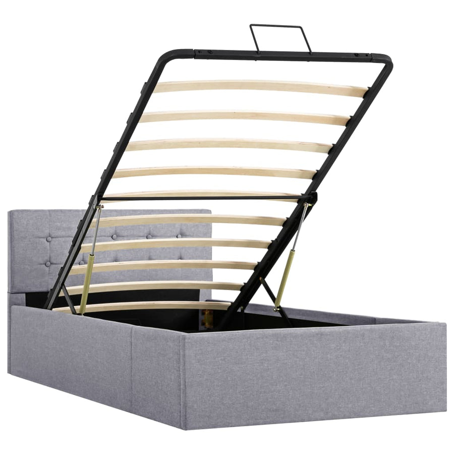 Bedframe met hydraulische opslag stof lichtgrijs 90x200 cm
