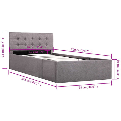 Bedframe Met Hydraulische Opslag Stof Taupe 90X200 Cm 90 x 200 cm