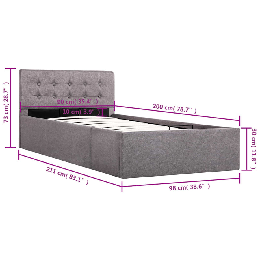 Bedframe Met Hydraulische Opslag Stof Taupe 90X200 Cm 90 x 200 cm