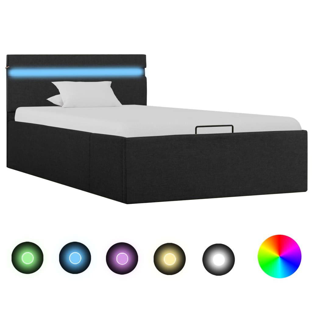 Bedframe Met Opslag En Led Stof Donkergrijs 90X200 Cm 90 x 200 cm