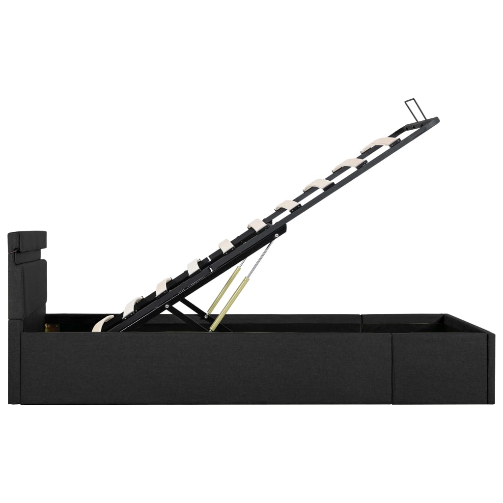 Bedframe Met Opslag En Led Stof Donkergrijs 90X200 Cm 90 x 200 cm