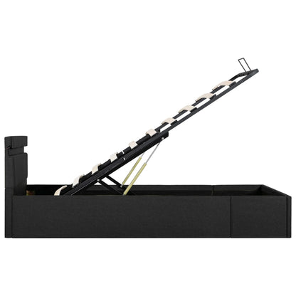 Bedframe Met Opslag En Led Stof Donkergrijs 90X200 Cm 90 x 200 cm