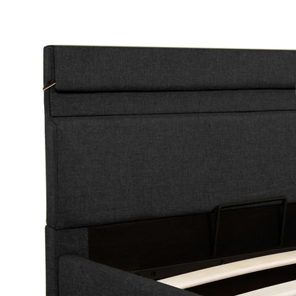 Bedframe Met Opslag En Led Stof Donkergrijs 90X200 Cm 90 x 200 cm