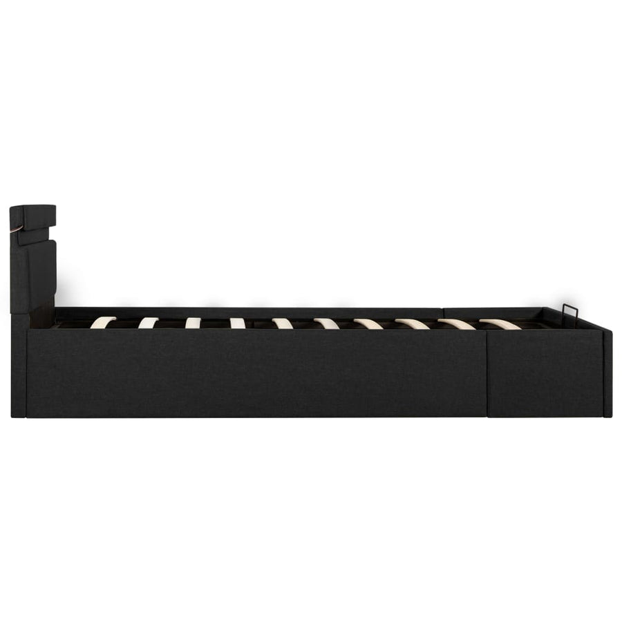 Bedframe Met Opbergruimte En Led Stof Donkergrijs 100X200 Cm 100 x 200 cm
