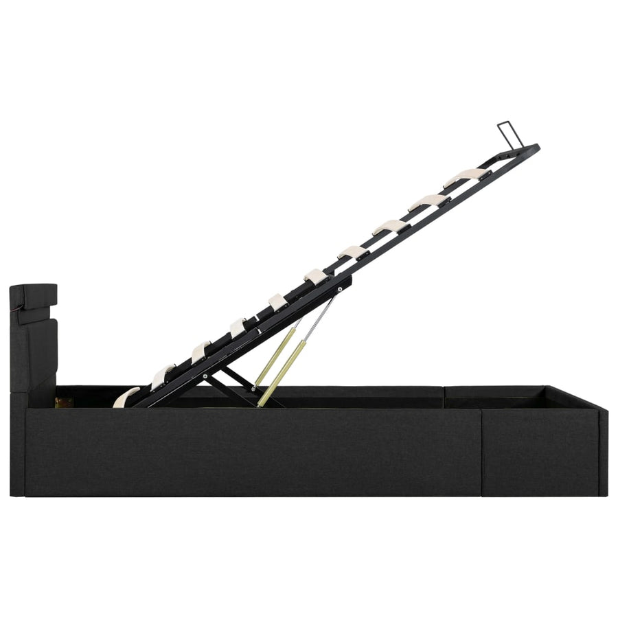 Bedframe Met Opbergruimte En Led Stof Donkergrijs 100X200 Cm 100 x 200 cm