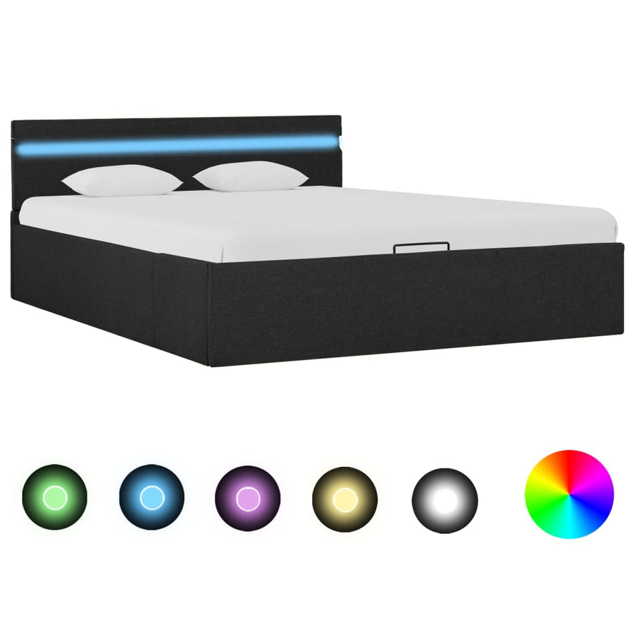 Bedframe Met Opbergruimte En Led Stof Donkergrijs 140X200 Cm 140 x 200 cm