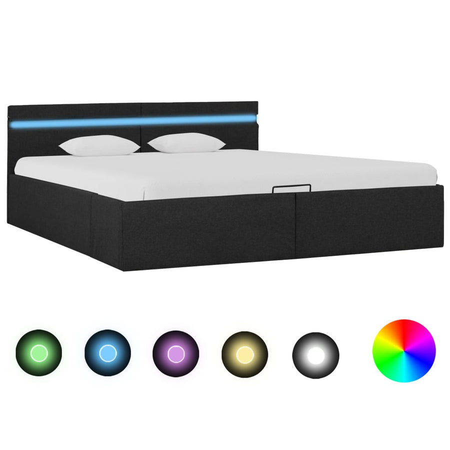 Bedframe Met Opbergruimte En Led Stof Donkergrijs 160X200 Cm 160 x 200 cm
