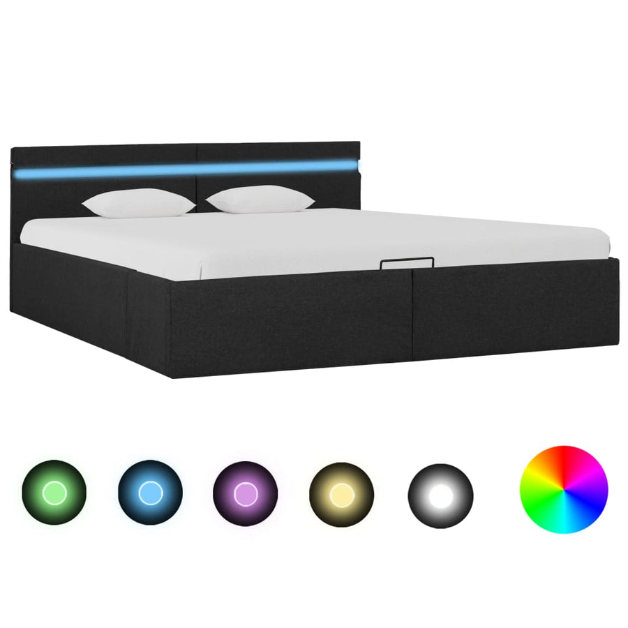 Bedframe Met Opbergruimte En Led Stof Donkergrijs 180X200 Cm 180 x 200 cm