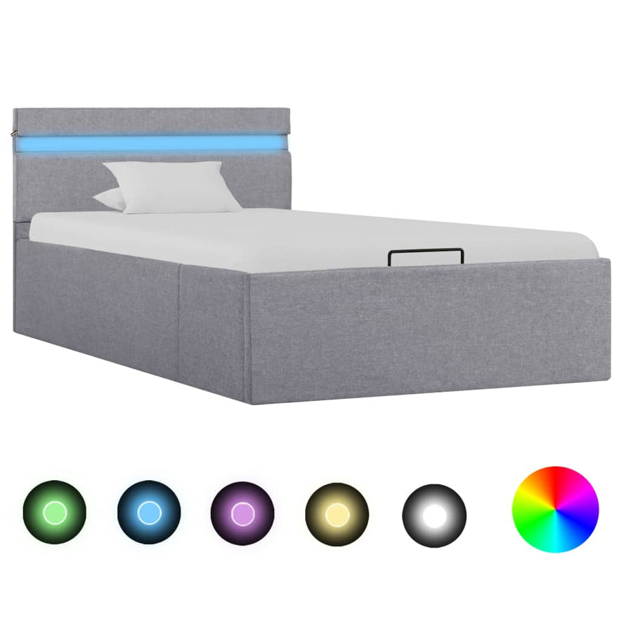 Bedframe Met Opbergruimte En Led Stof Lichtgrijs 90X200 Cm 90 x 200 cm
