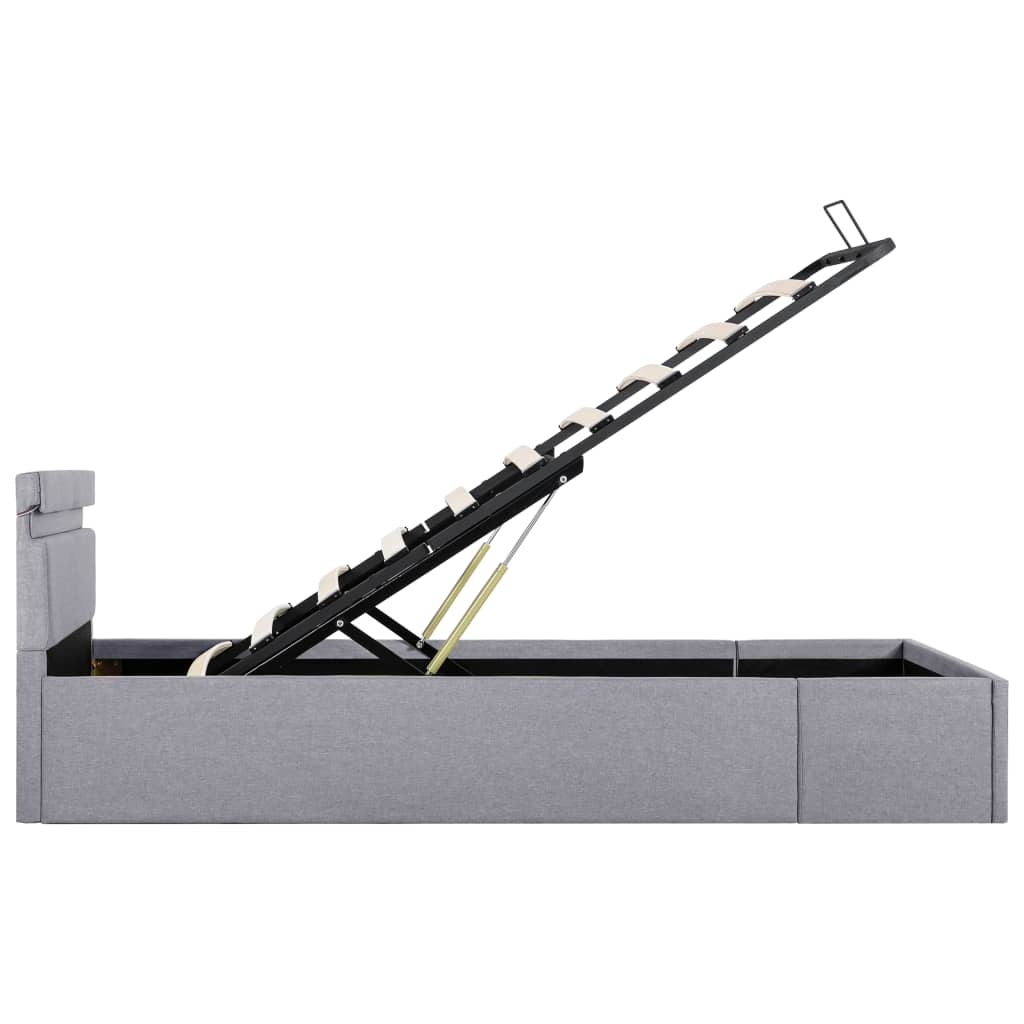 Bedframe Met Opbergruimte En Led Stof Lichtgrijs 90X200 Cm 90 x 200 cm