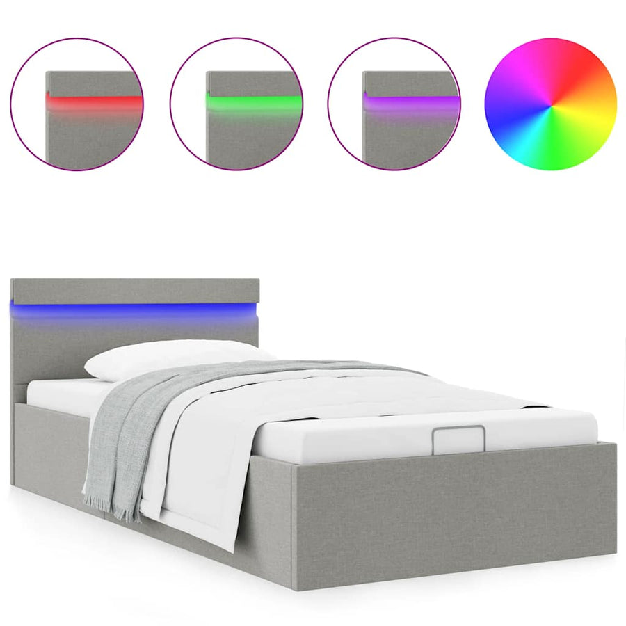 Bedframe Met Opslag En Led Stof 100 x 200 cm Lichtgrijs