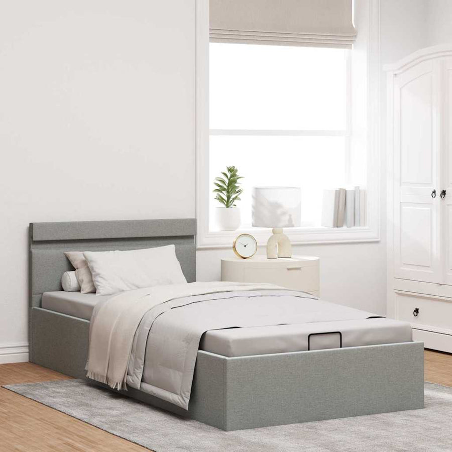 Bedframe Met Opslag En Led Stof 100 x 200 cm Lichtgrijs