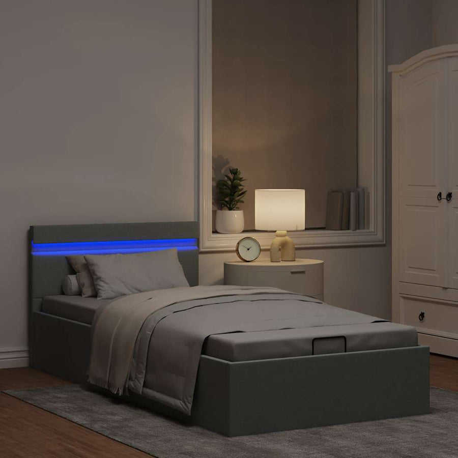 Bedframe Met Opslag En Led Stof 100 x 200 cm Lichtgrijs
