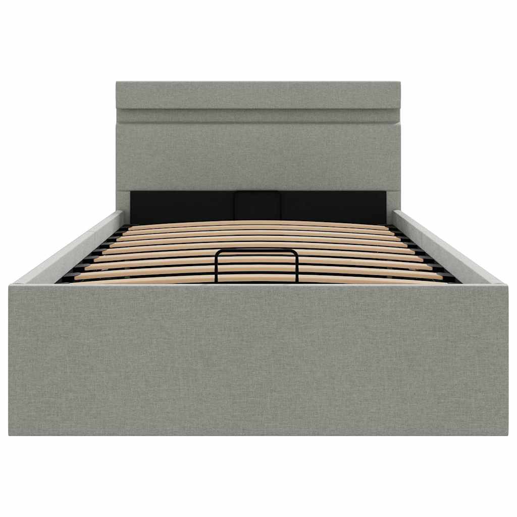 Bedframe Met Opslag En Led Stof 100 x 200 cm Lichtgrijs