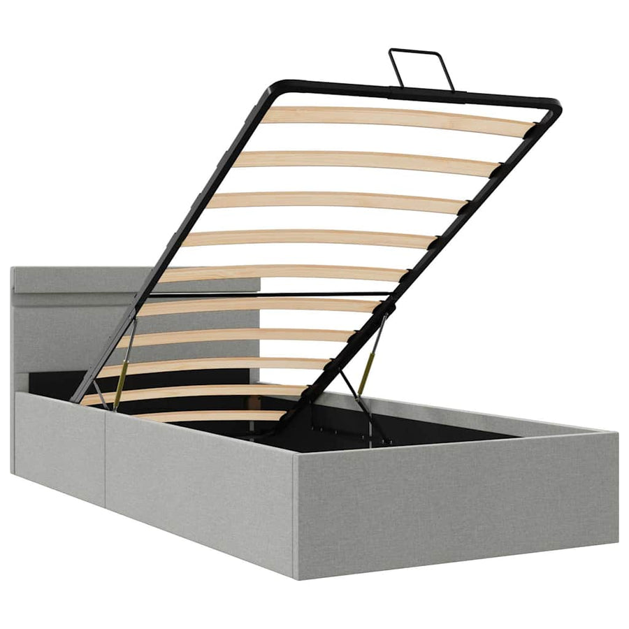 Bedframe Met Opslag En Led Stof 100 x 200 cm Lichtgrijs