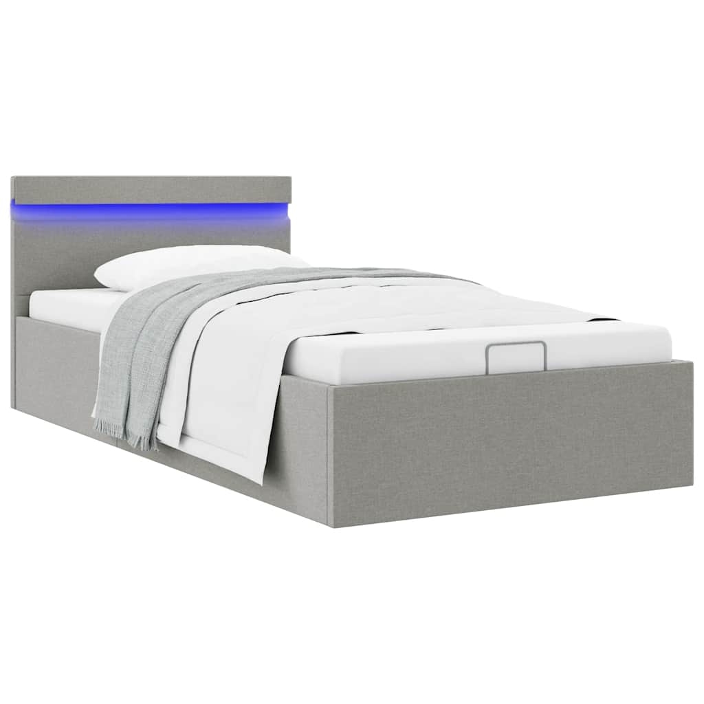 Bedframe Met Opslag En Led Stof 100 x 200 cm Lichtgrijs