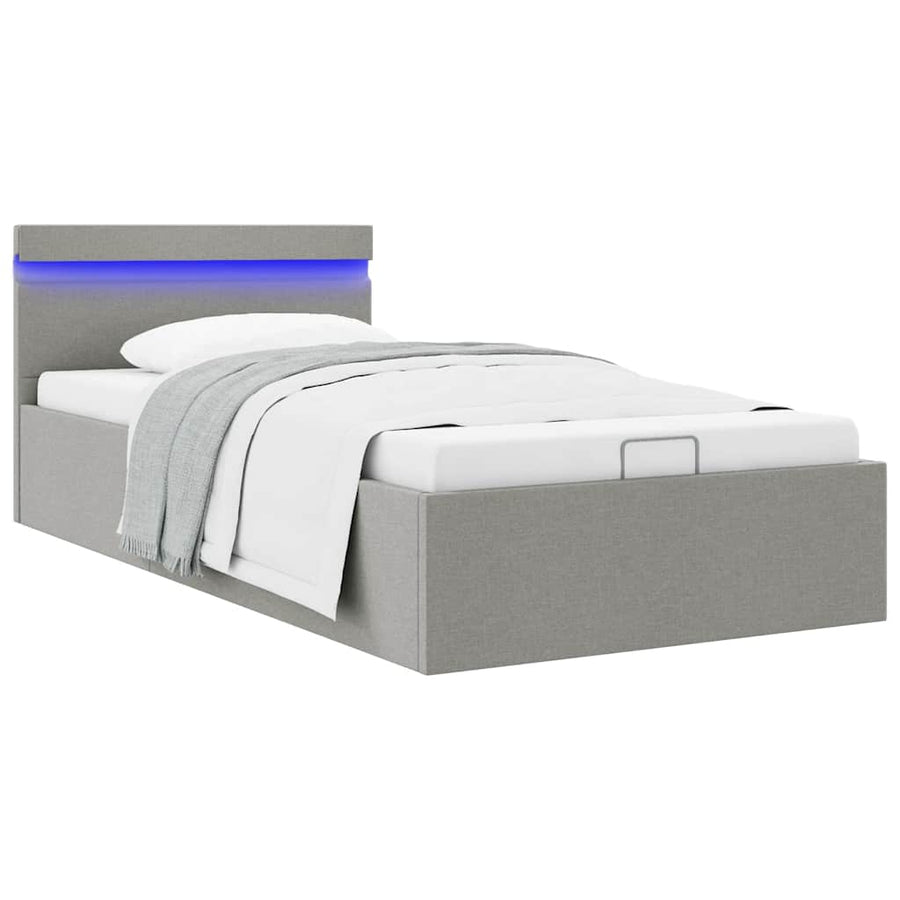 Bedframe Met Opslag En Led Stof 100 x 200 cm Lichtgrijs