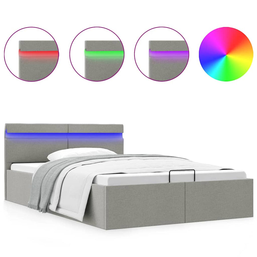 Bedframe Met Opbergruimte En Led Stof 120 x 200 cm Lichtgrijs