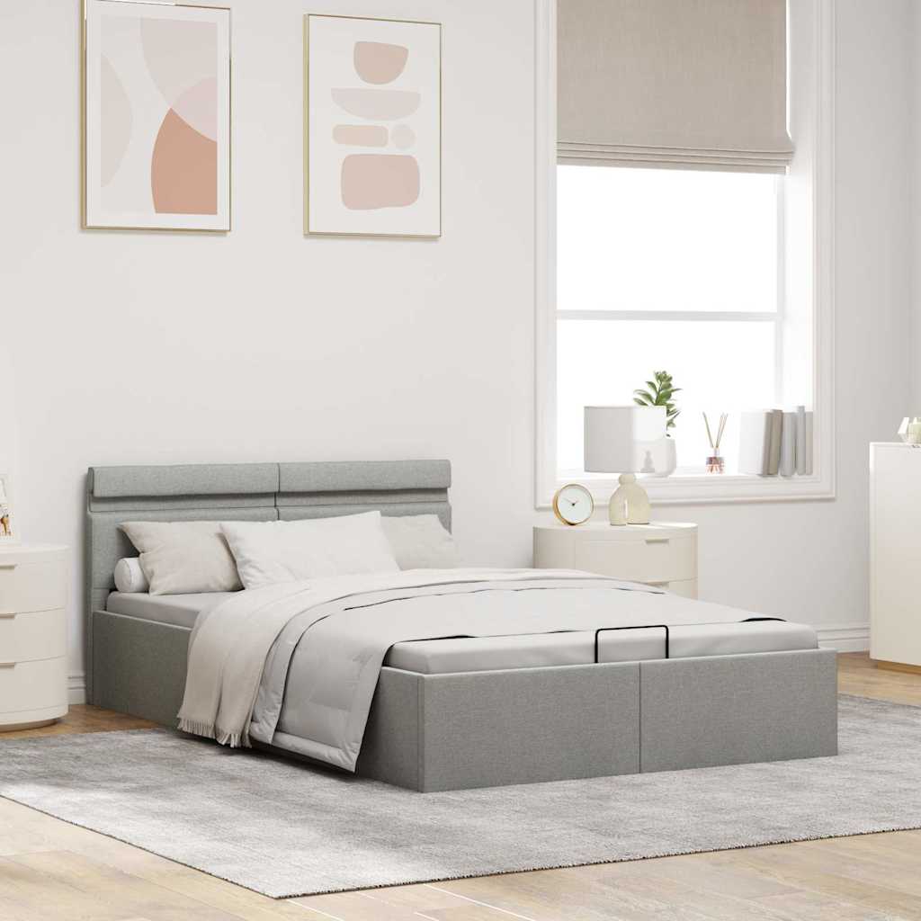 Bedframe Met Opbergruimte En Led Stof 120 x 200 cm Lichtgrijs