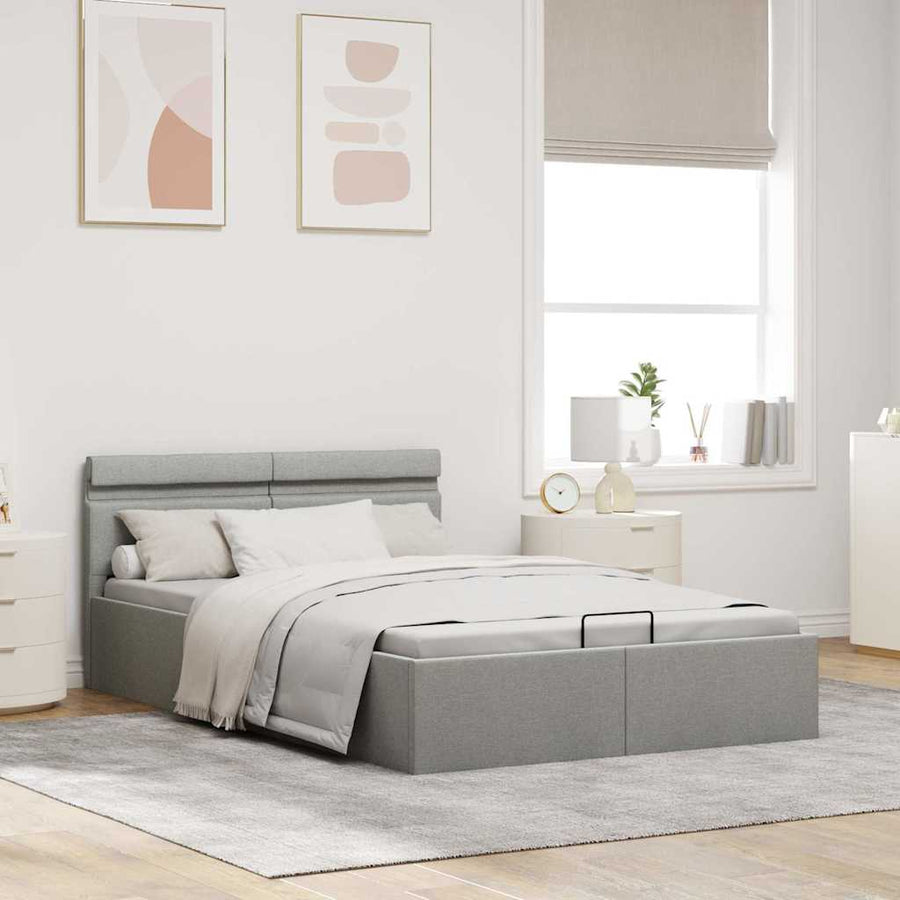 Bedframe Met Opbergruimte En Led Stof 120 x 200 cm Lichtgrijs