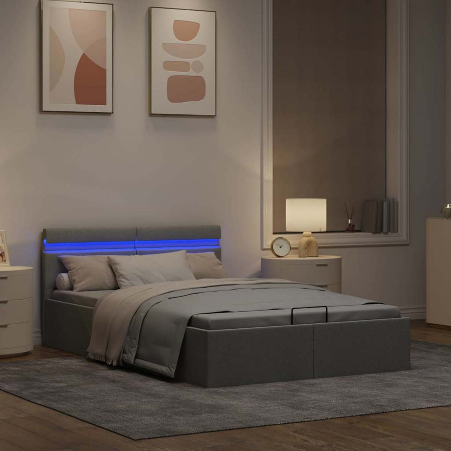Bedframe Met Opbergruimte En Led Stof 120 x 200 cm Lichtgrijs