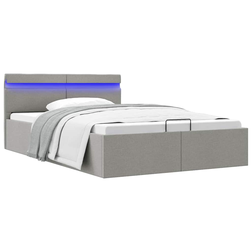 Bedframe Met Opbergruimte En Led Stof 120 x 200 cm Lichtgrijs