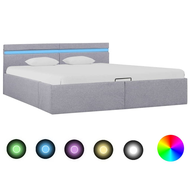 Bedframe Met Opbergruimte En Led Stof Lichtgrijs 160X200 Cm 160 x 200 cm