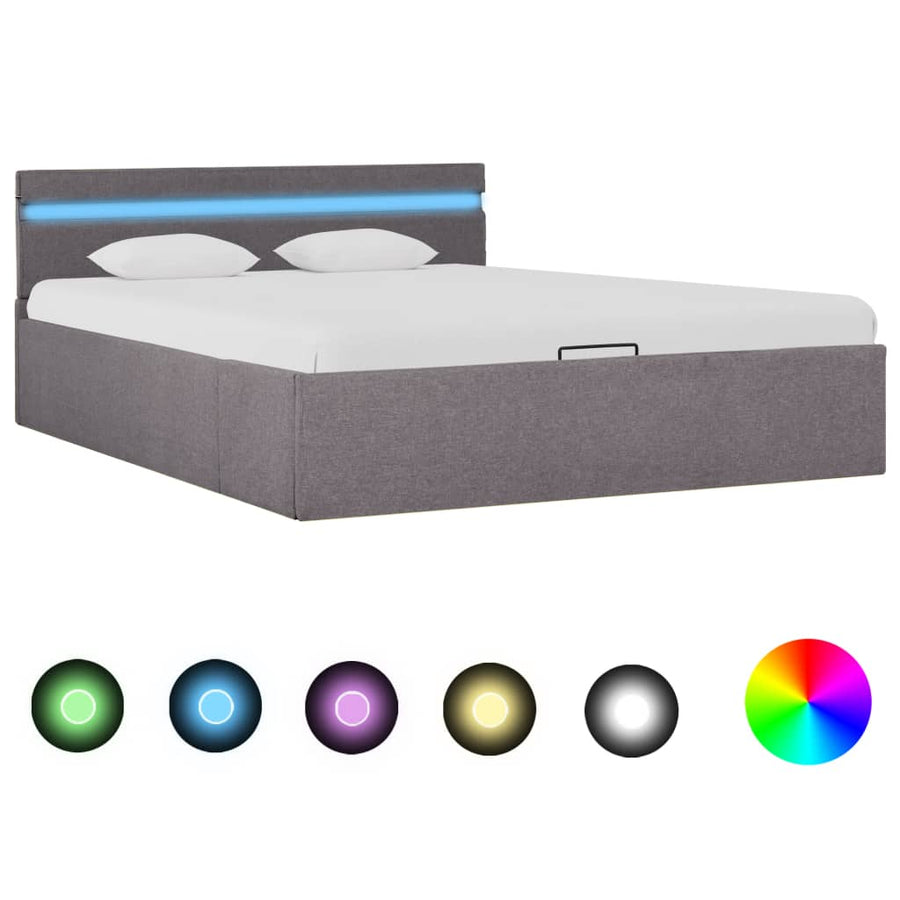 Bedframe Met Hydraulische Opslag En Led Stof Taupe 120X200 Cm 120 x 200 cm