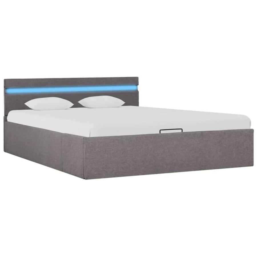Bedframe Met Hydraulische Opslag En Led Stof Taupe 120X200 Cm 120 x 200 cm