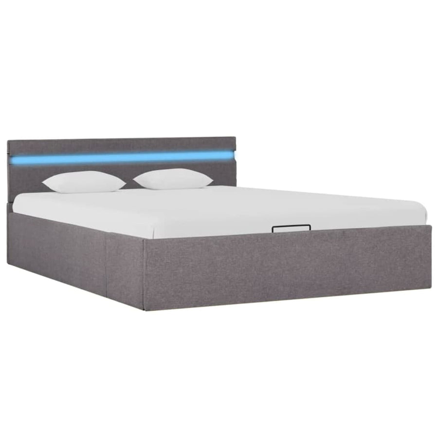 Bedframe Met Hydraulische Opslag En Led Stof Taupe 140X200 Cm 140 x 200 cm