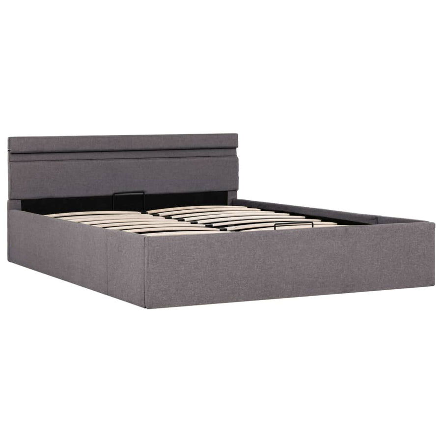 Bedframe Met Hydraulische Opslag En Led Stof Taupe 140X200 Cm 140 x 200 cm