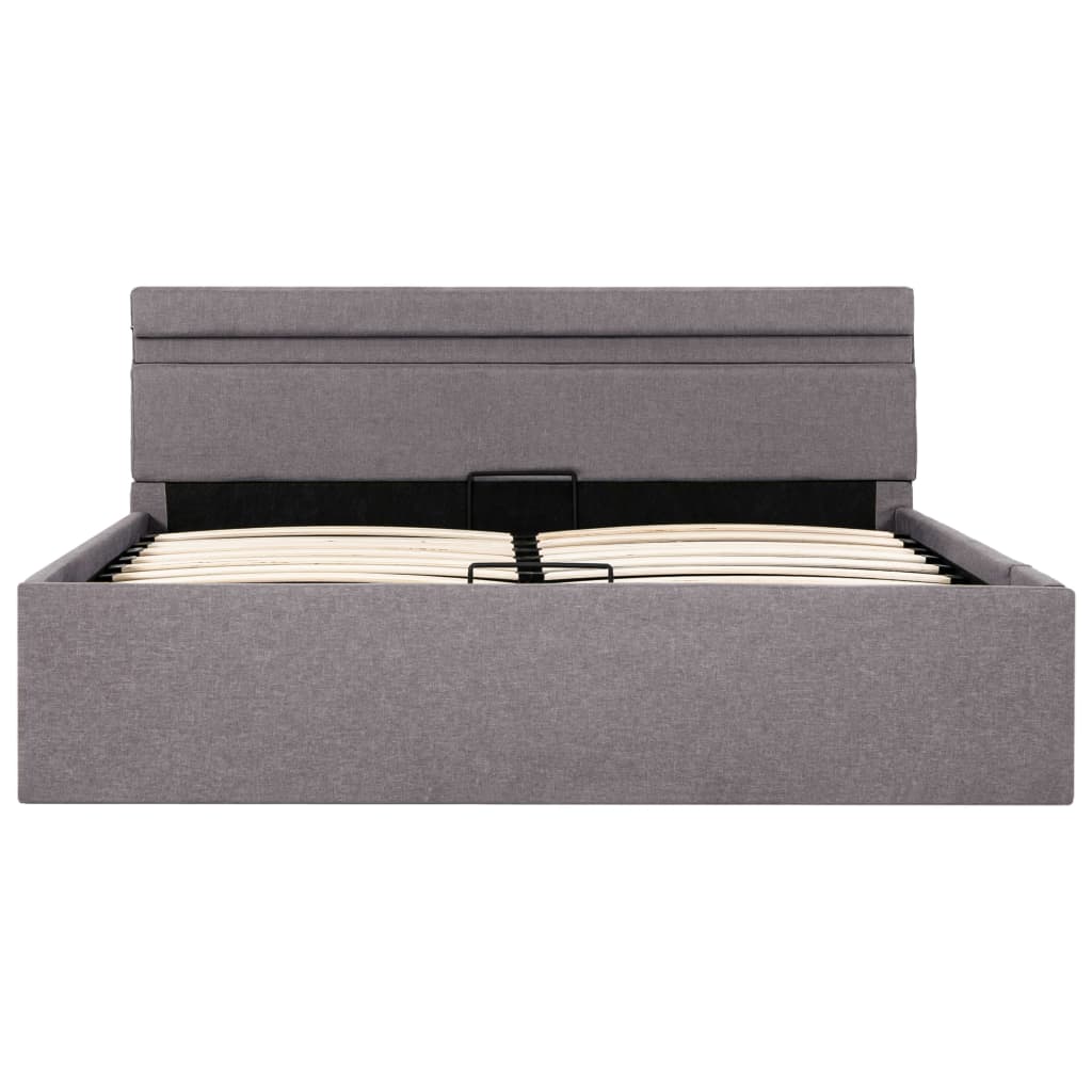 Bedframe Met Hydraulische Opslag En Led Stof Taupe 140X200 Cm 140 x 200 cm