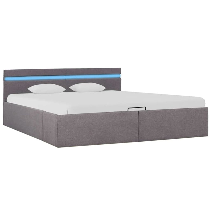 Bedframe Met Hydraulische Opslag En Led Stof Taupe 160X200 Cm 160 x 200 cm