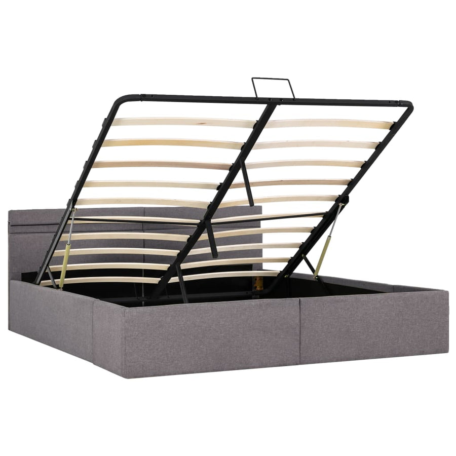 Bedframe Met Hydraulische Opslag En Led Stof Taupe 160X200 Cm 160 x 200 cm