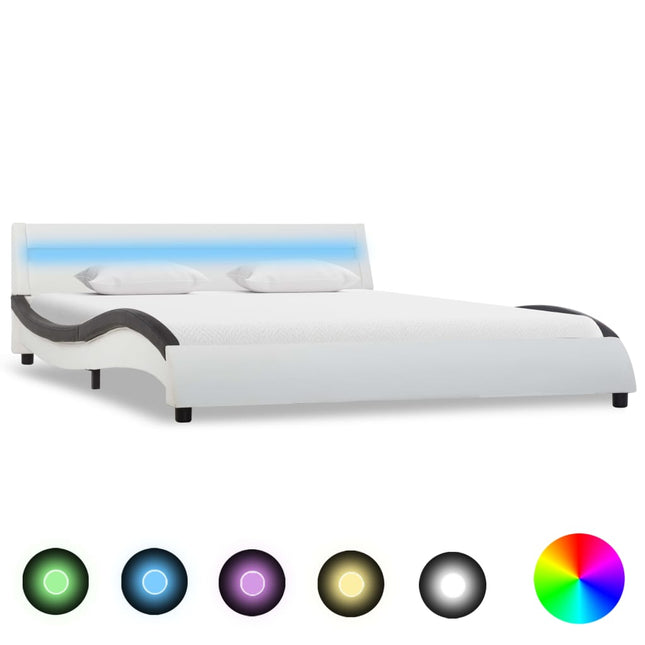 Bedframe Met Led Kunstleer 160 x 200 cm Wit en zwart